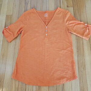 Chico's The Ultimate Tee Size 0 Orange Elbow Sleeve Athleisure Casual
